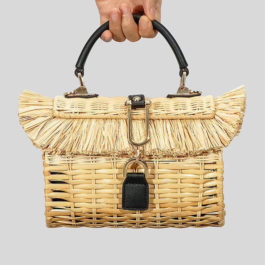 Cute Boho Handmade Straw Woven Handbag