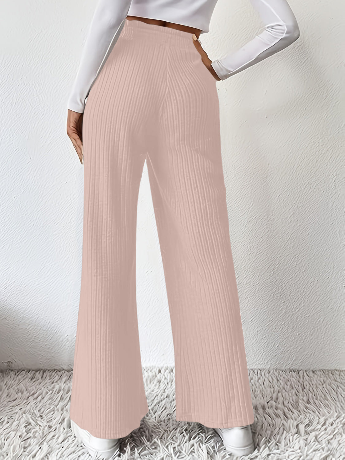 Cool Solid Color Ribbed High Waist Pants