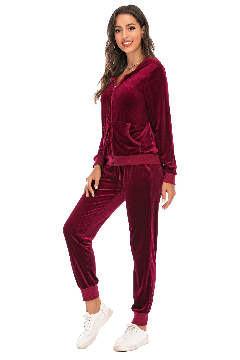 Luxe Velvet Zip-Up Hooded Jacket and Pants Set