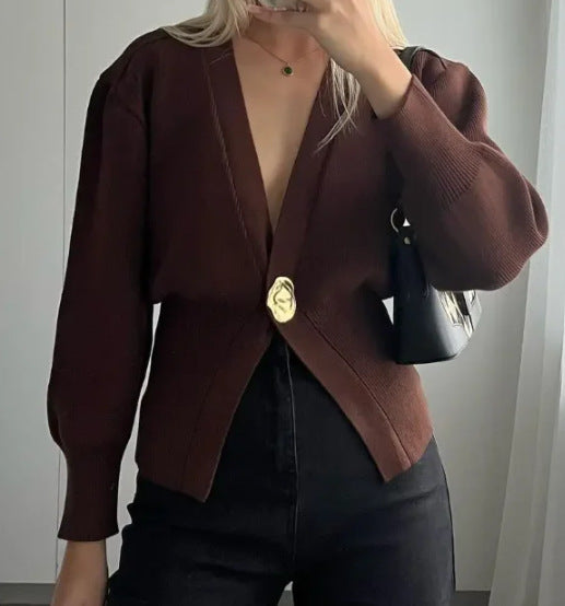 Elegant One Button Cardigan  with Long Sleeve