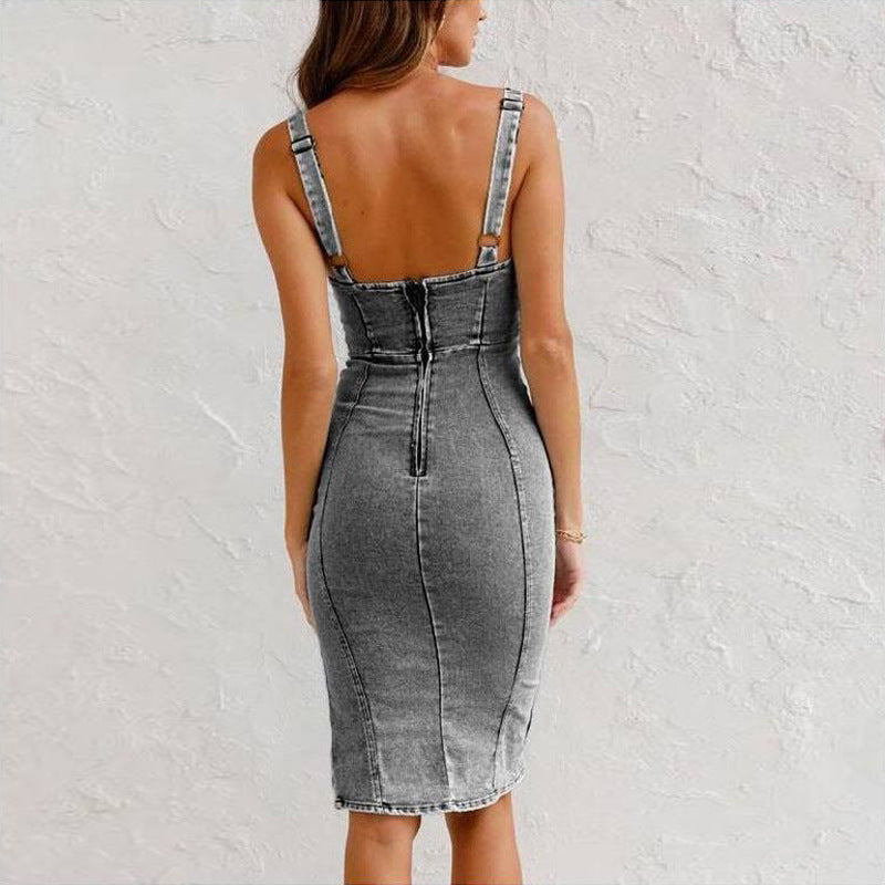 Classic Sensation U-neck Suspender Denim Dress