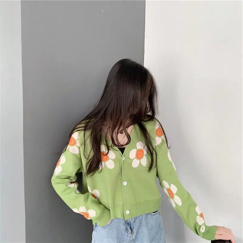 Sweeten Your Day Smiley Face Flower Knit Cardigan