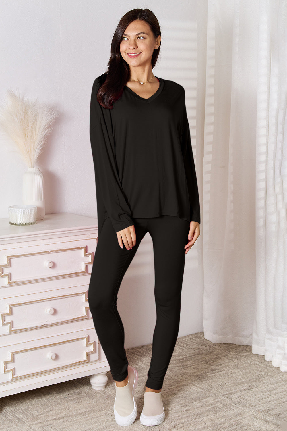 Relaxed Luxe V-Neck Soft Rayon Top and Pants Lounge Set