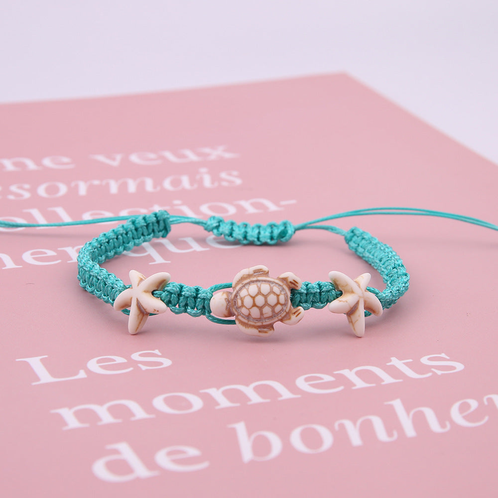 Turtle Star Turquoise Hand-Woven Resin Beats Anklet - Adjustable Size.