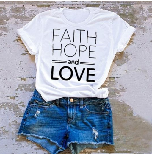 Faith -Hope- Love Cotton T-shirts with Short Sleeves