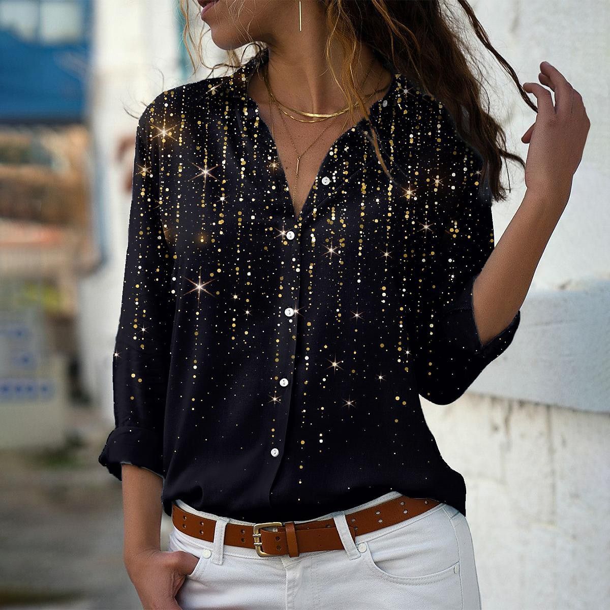 Stardust 3D Printing Loose Fit Button Up Shirt