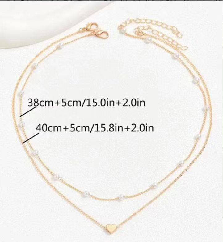 Special Design Double Layer Twin Pearl Heart Necklace.