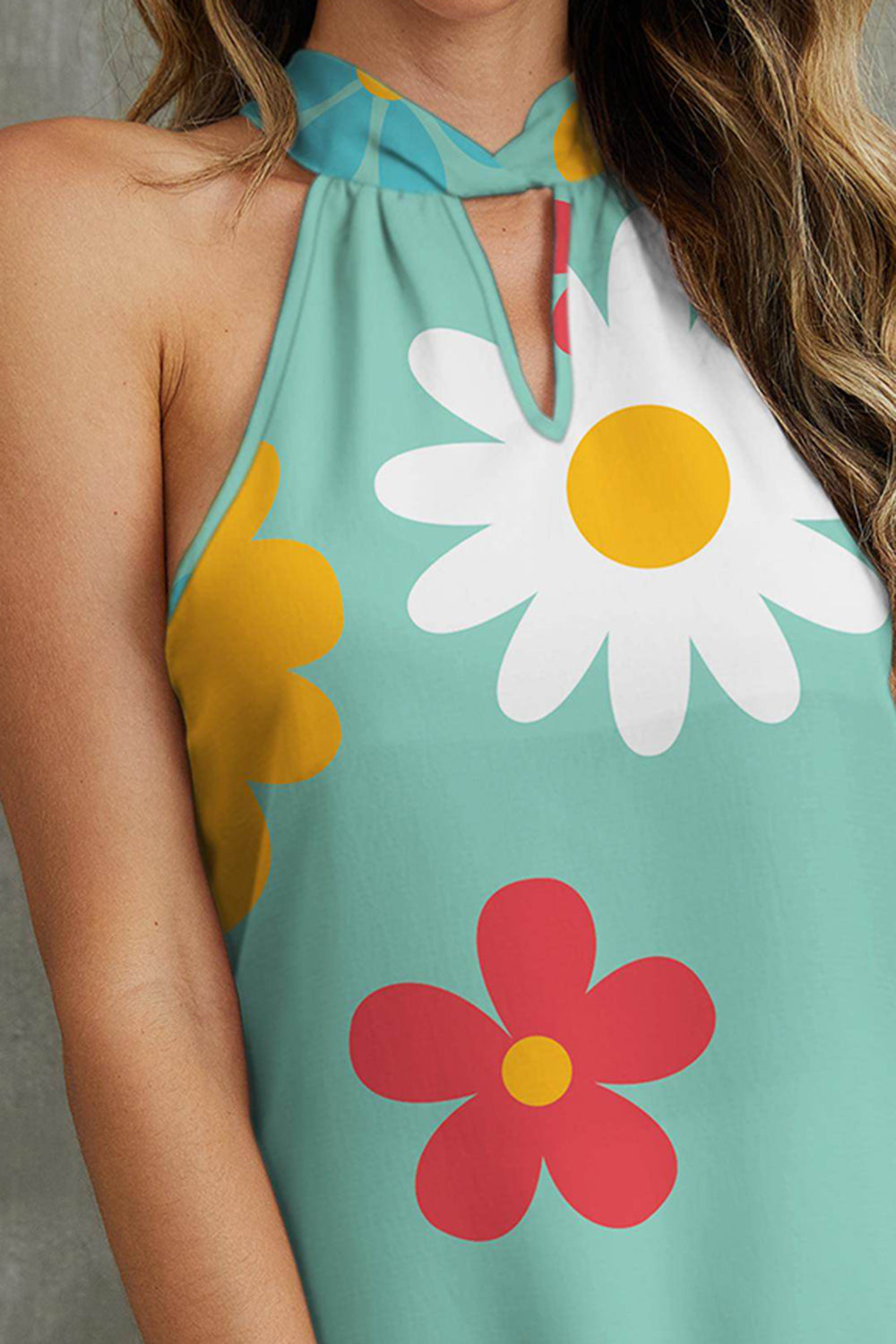Flower Print Grecian Neck Sleeveless Summer Tank
