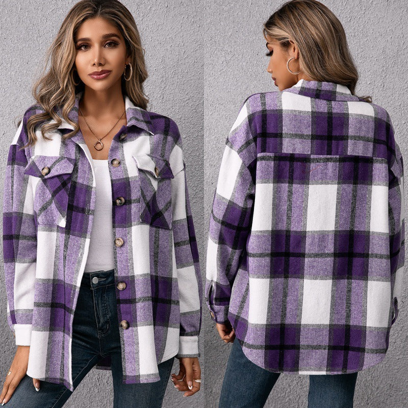 Plaid-in-Purple Jacket Coat Top