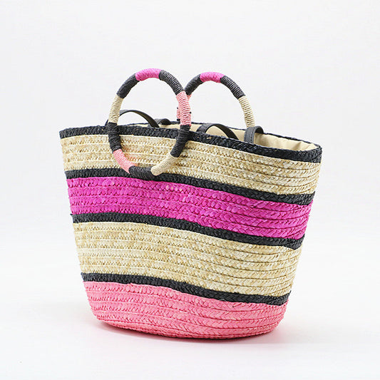 Pink Stripes Woven Boho Beach Shoulder Bag