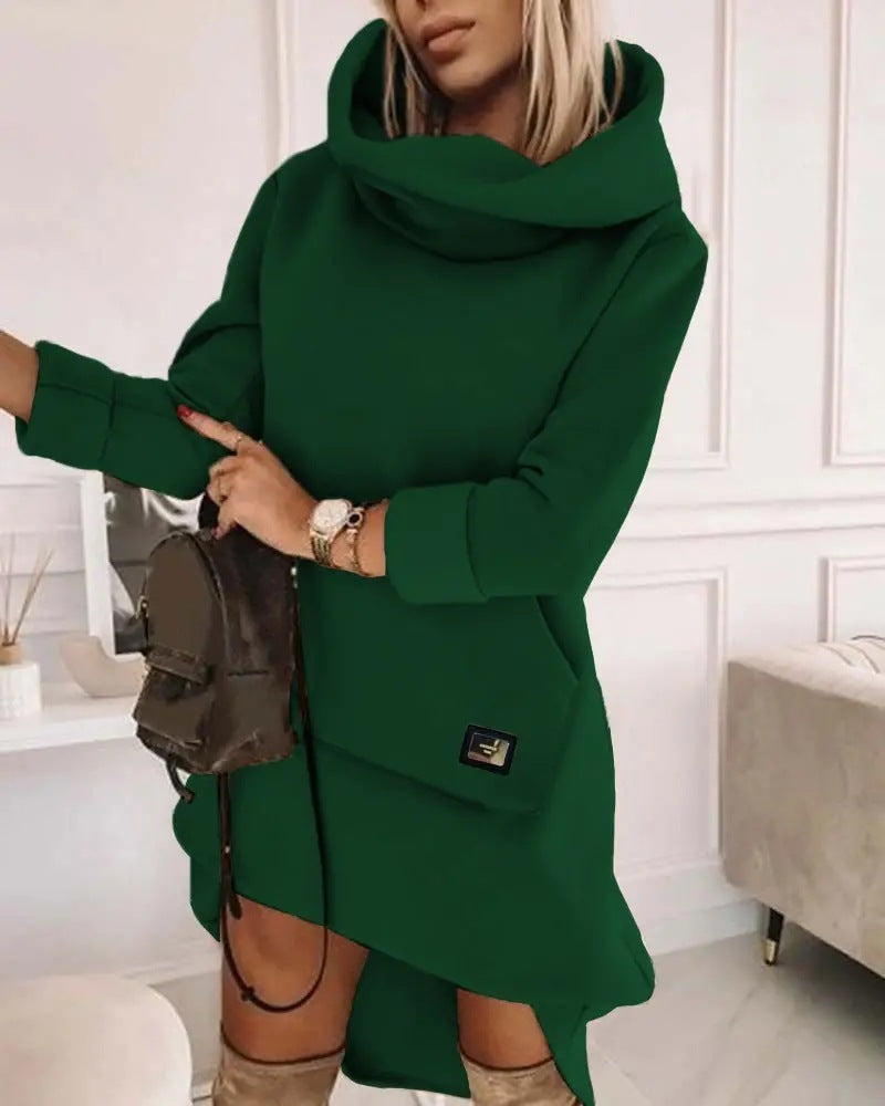 Unique Style Long Sleeve Hood Pocket Pullover Dress