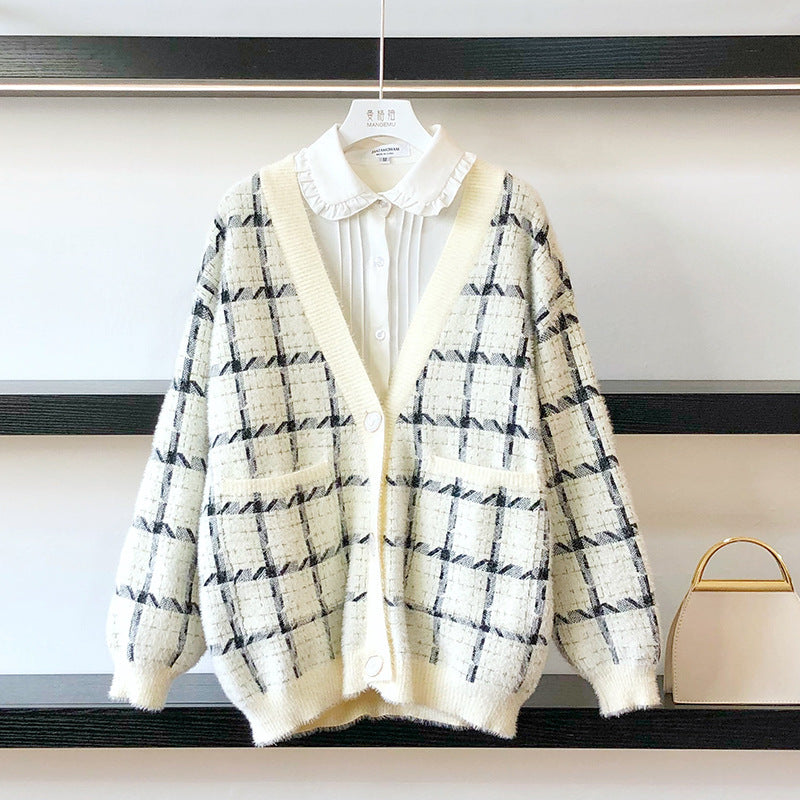 Keep Dreaming Mink Fleece Checkered Cardigan