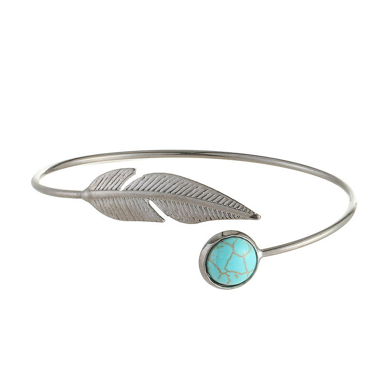 Retro Natural Stone & Feather Silver or Gold Adjustable Bracelet.