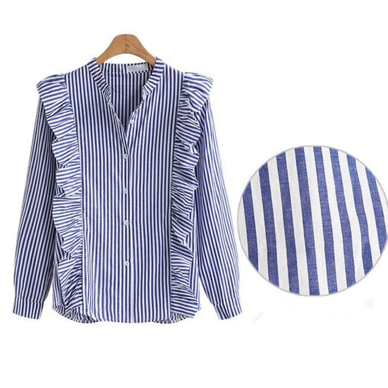 Serene Blue Striped Cotton Cardigan Long Sleeve Shirt