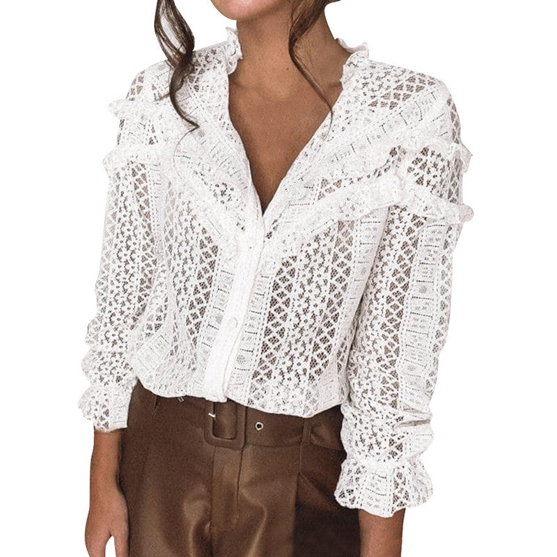Lace Fashion Cut Out Long Sleeve Shirt