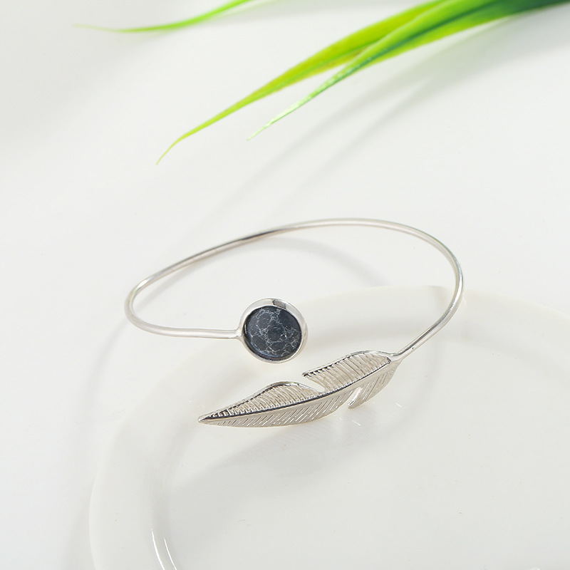 Retro Natural Stone & Feather Silver or Gold Adjustable Bracelet.