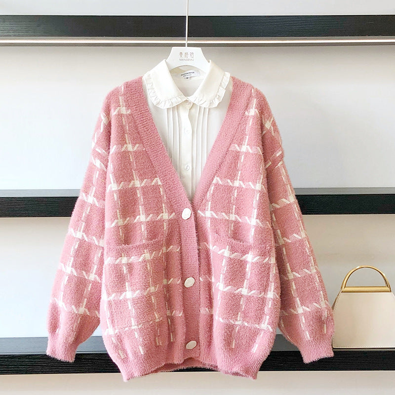Keep Dreaming Mink Fleece Checkered Cardigan