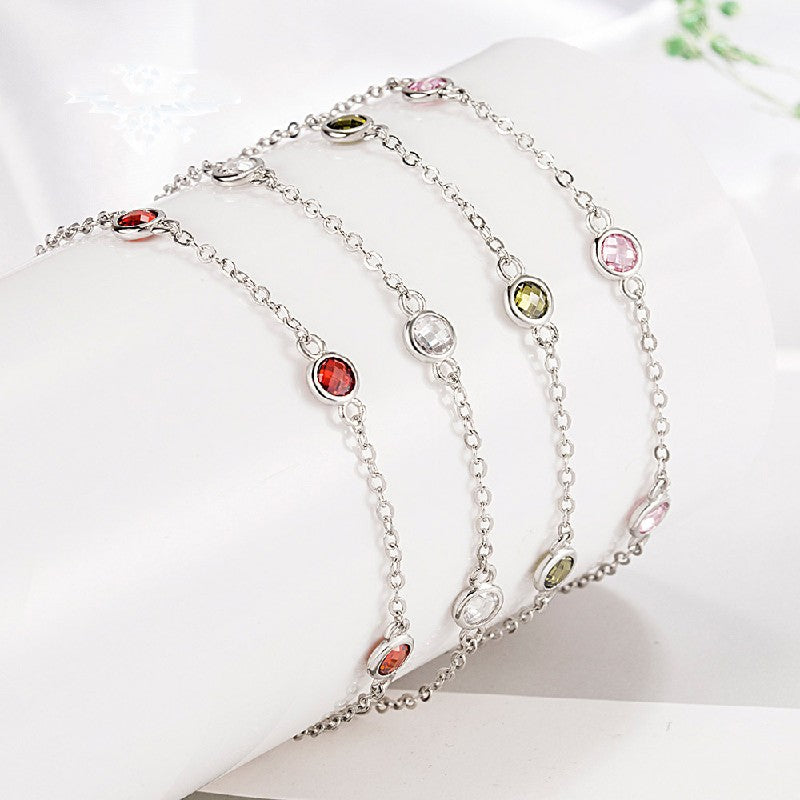 Dainty 925 Sterling Silver Bracelet With Zircon Gemstone.