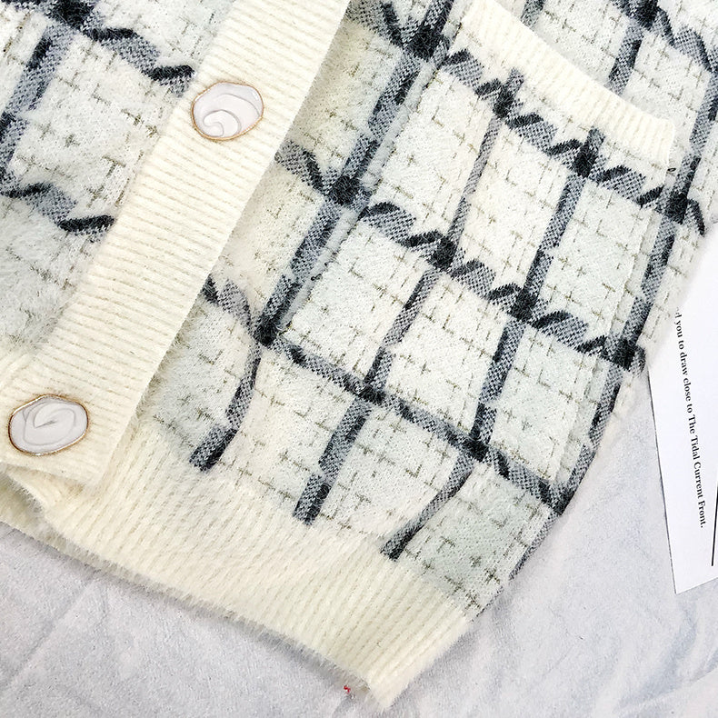 Keep Dreaming Mink Fleece Checkered Cardigan
