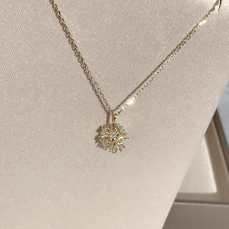 Gold Sparkling Dandelion CZ Necklace with Link Chain.