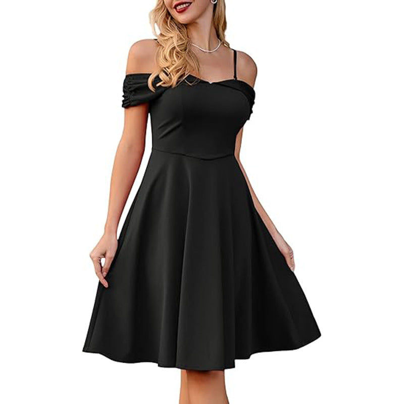 Retro Spaghetti Straps Off-shoulder Waist Dress