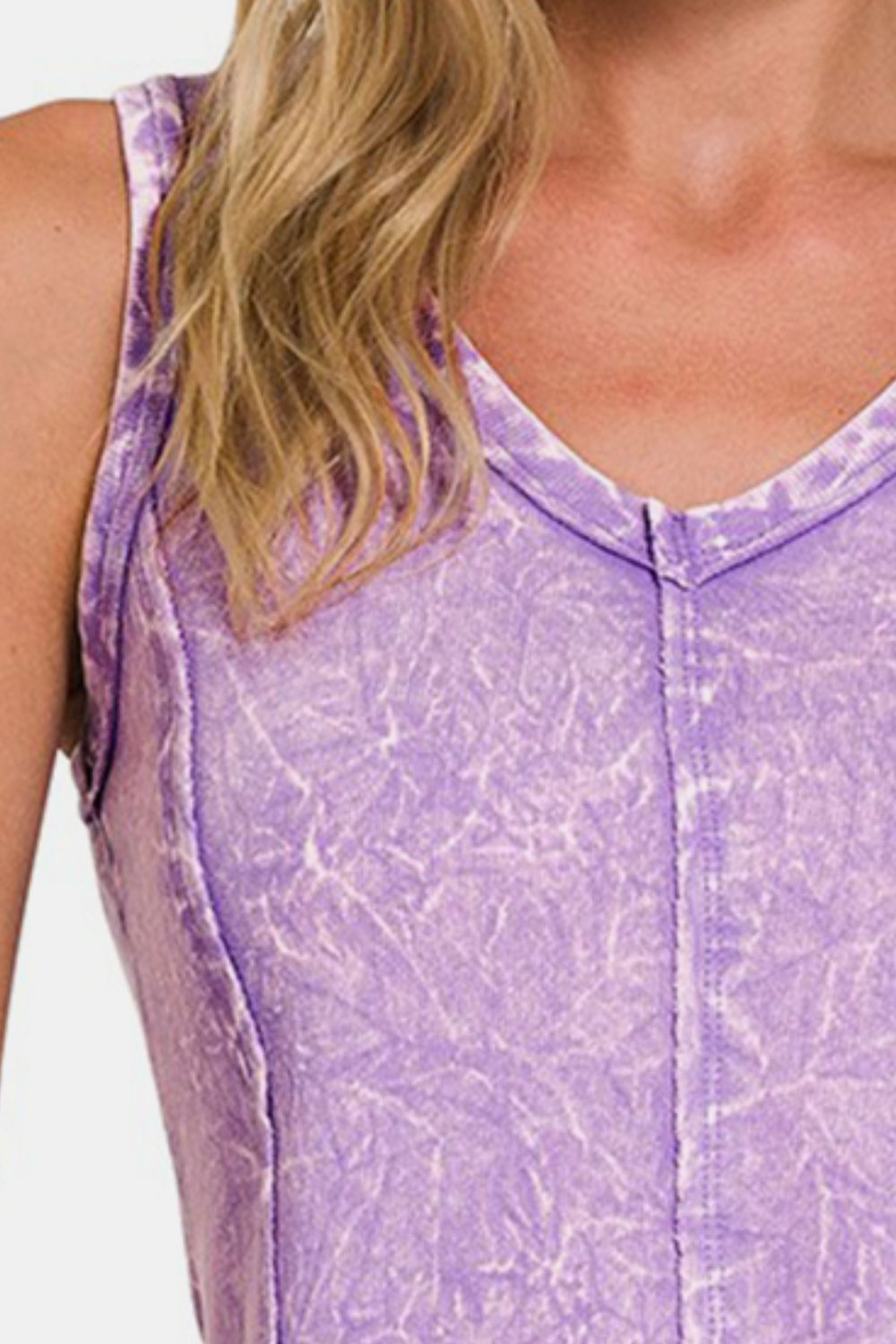 Lavender V-Neck  Wide Strap Tank with Exposed Seam