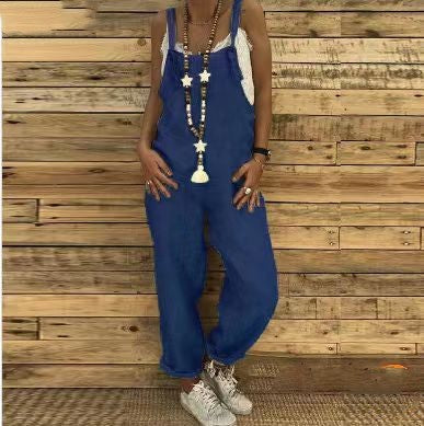 Breezy Linen  Long Sleeveless Denim Jumpsuit