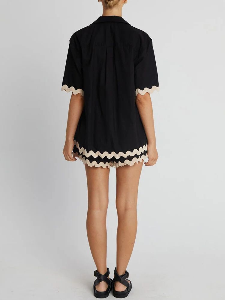 Summer Retro Short Sleeve Cardigan with Shorts