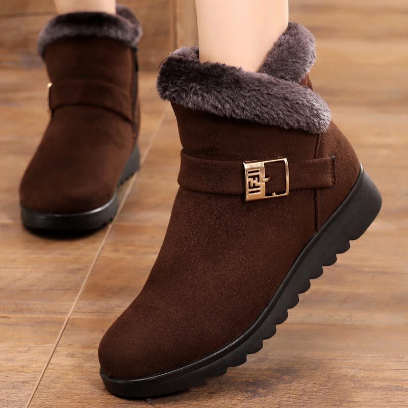 Buckle Strap Plush Martin Snow Boots with Zipper