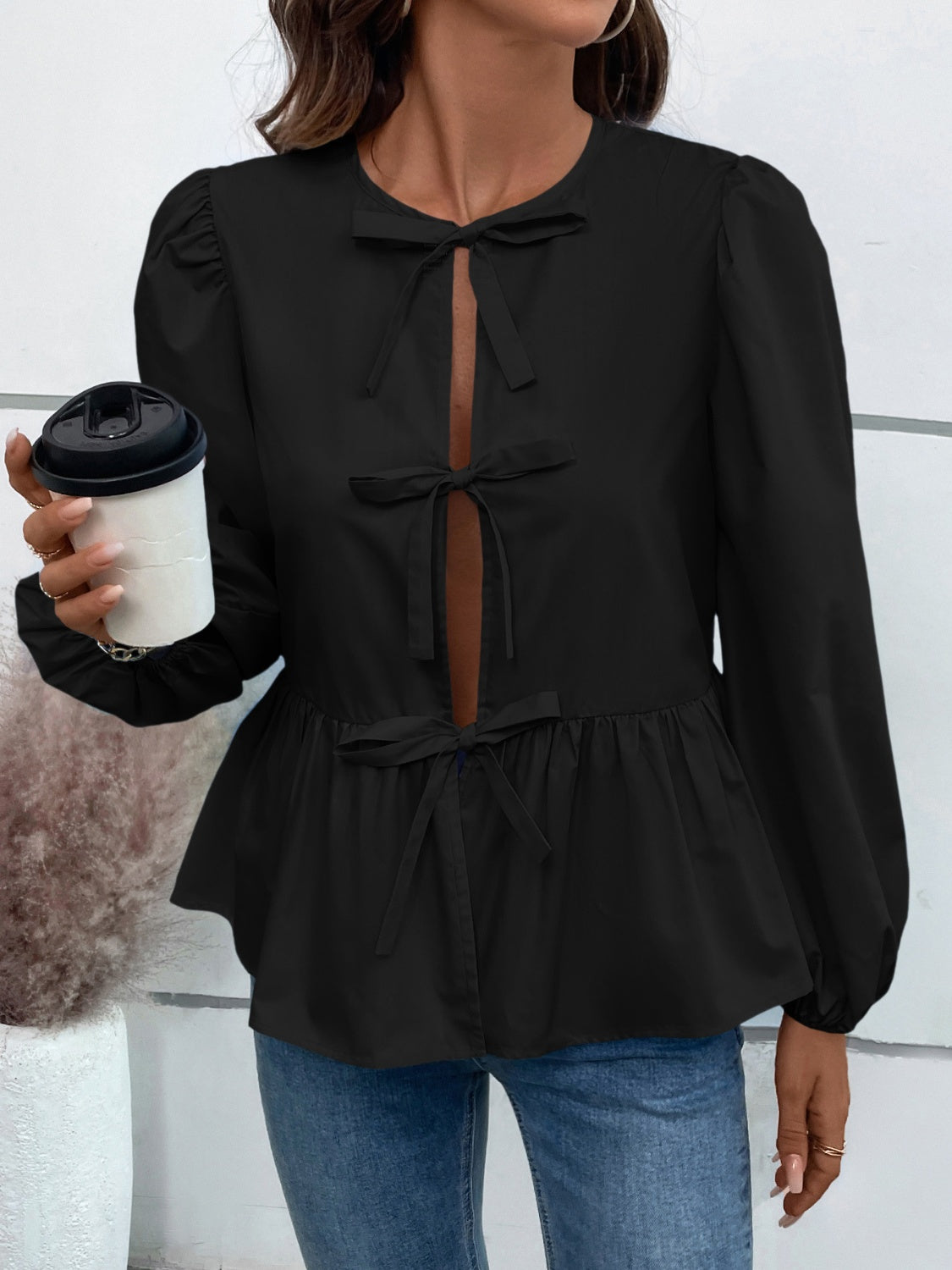 Ivy Lane Peplum Tied Blouse