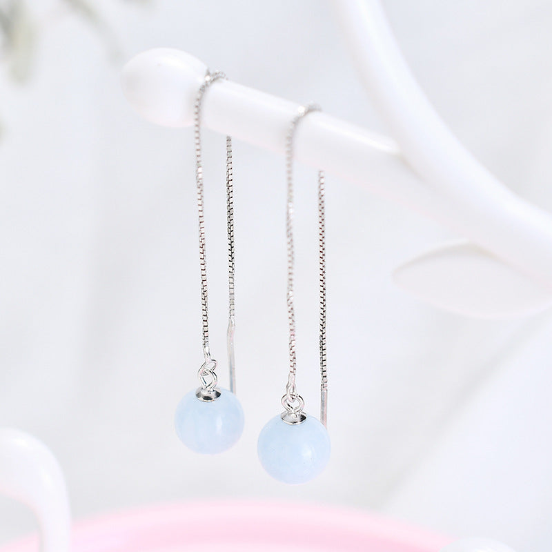 Cute Peach Blossom Gold Plated Round Dangle Threader Box Chain Earrings.