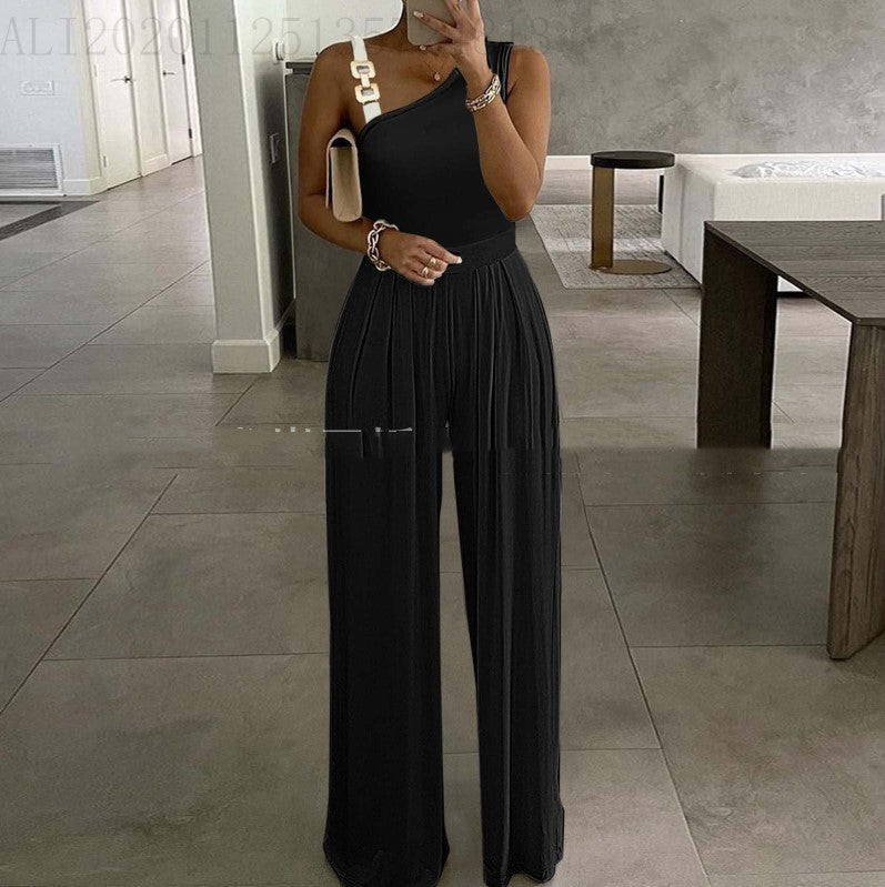 Gold Metal Buckle Vest Top High Waist Wide Leg Jumpsuit