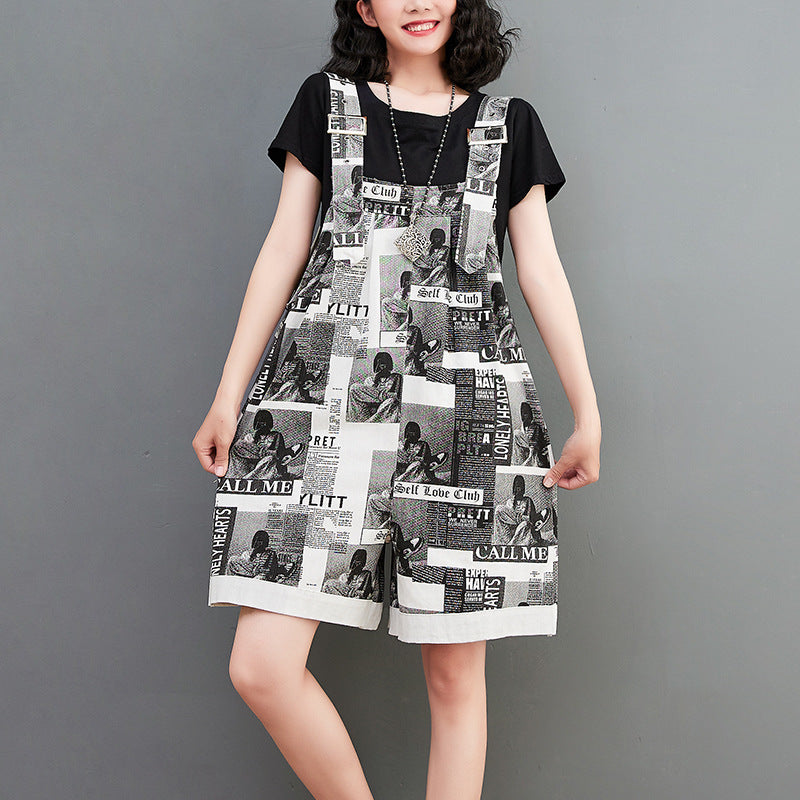 Metro Mode Print Bib Overalls Shorts