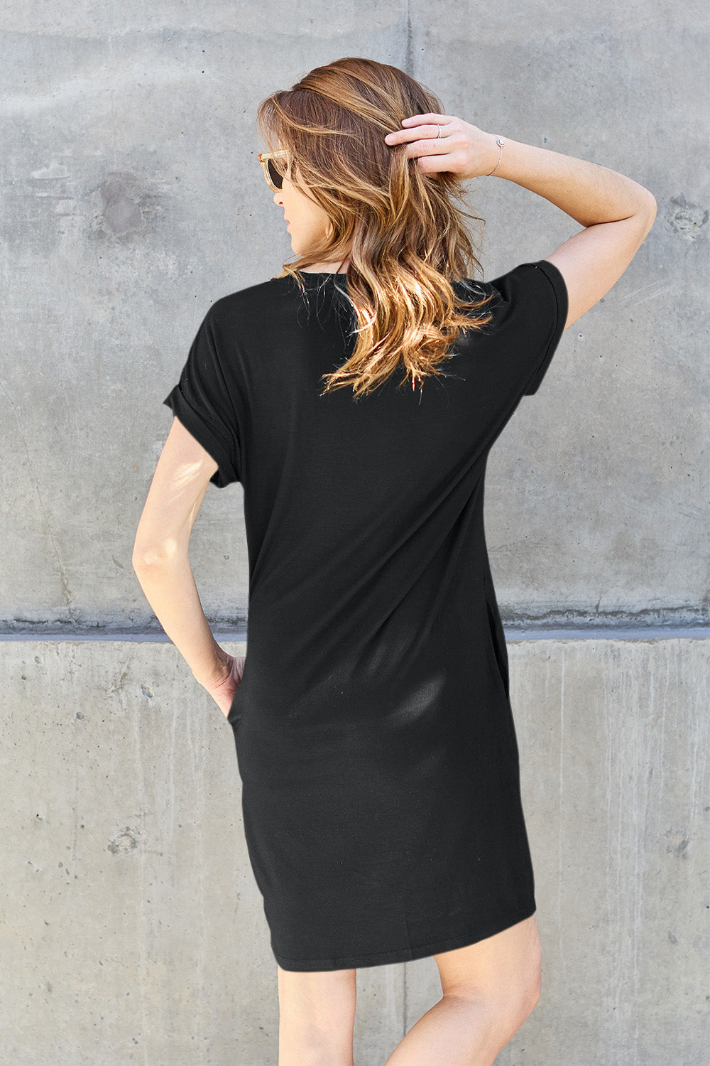 Comfy Round Neck Short Sleeve Dress with Pockets