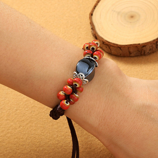 Handmade Braided Red-Black Beads  Bracelet - Adjusts to Fit All.