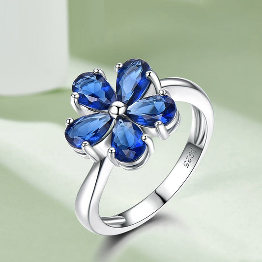925 Sterling Silver Flower Petal Sapphire Ring.