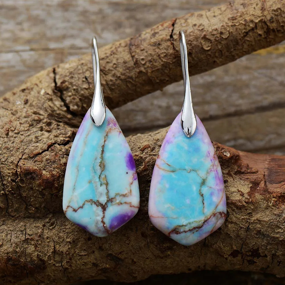Jasper Stone Gold Plated Drop Hook Earrings.