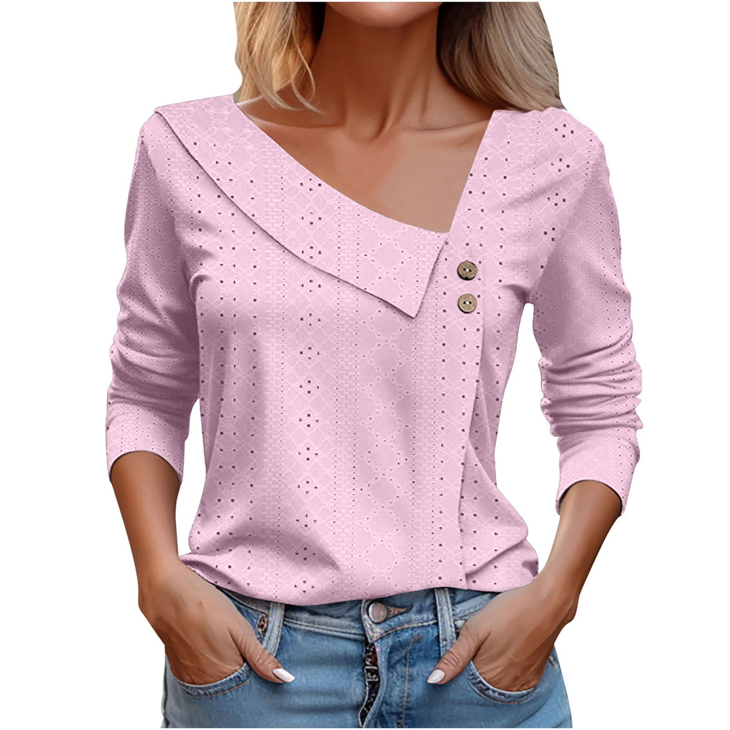 Summer New V-neck Button Long-Sleeved  Top
