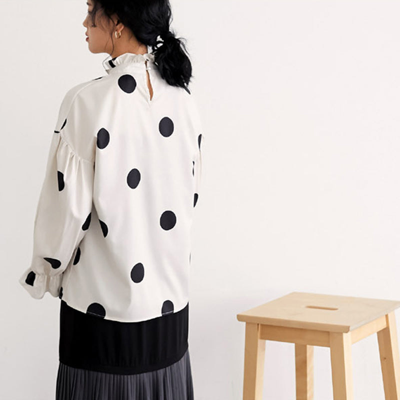 Boho Vibes Polka Fot Ruffled Collar Shirt