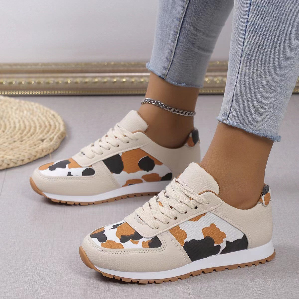 Fashion Leopard Print Lace-up Sports Shoes Sneakers