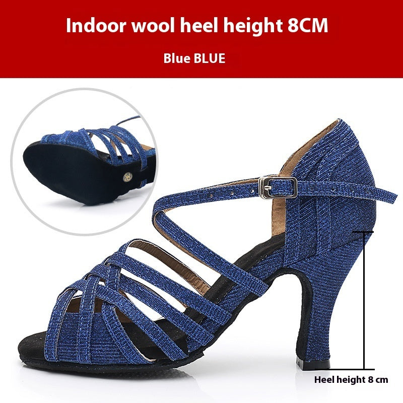 Rhinestones Latin Soft Bottom High Heel Dance Shoes