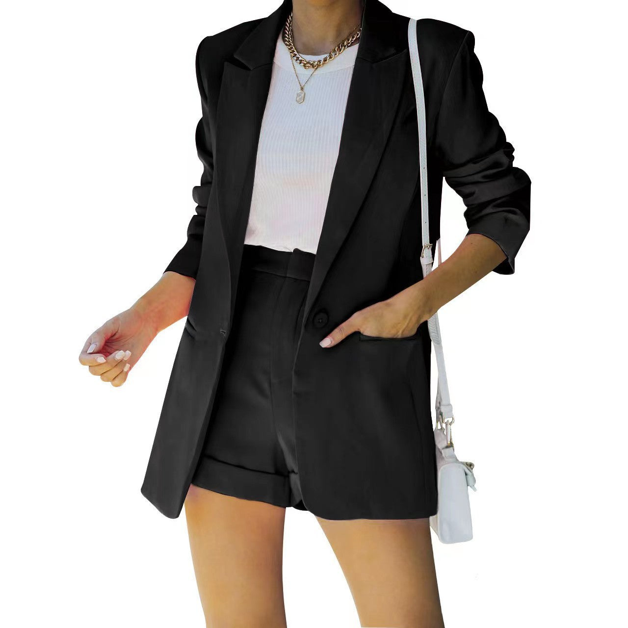 Fashion 2 Piece Outfits w/Cardigan Button & Pants Pocket  Shorts