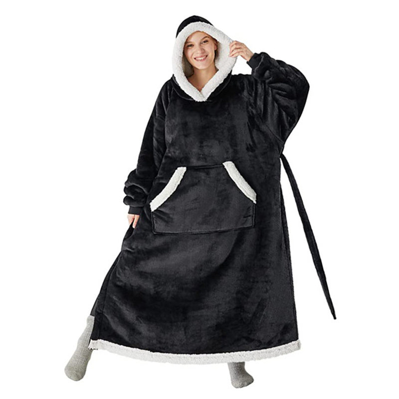 Winter Hoodie Fleece Robe With Button Design Oversized Pullover