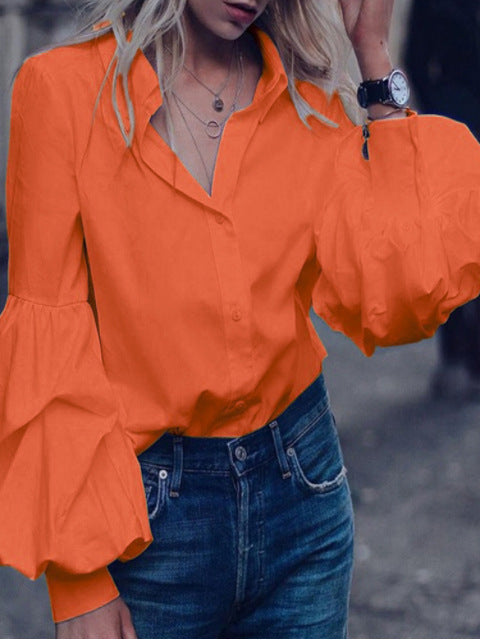 Lantern Sleeve Cardigan Long Sleeve Shirt