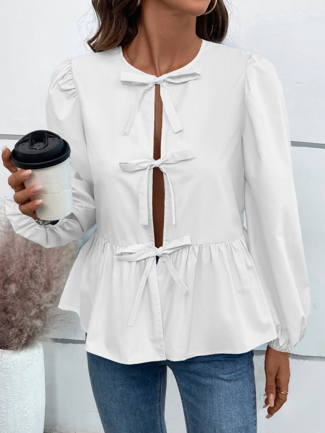 Ivy Lane Peplum Tied Blouse