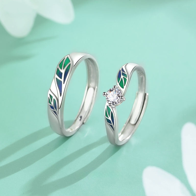 999 Pure Silver Simple Leaf Lovers Ring Set - Adjustable to Any Size.