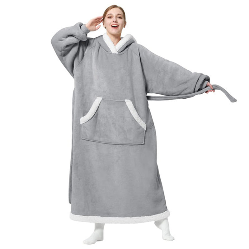 Winter Hoodie Fleece Robe With Button Design Oversized Pullover