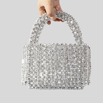 Sparkling Silver Bucket Tassel Handbag Handmade Chic - 2 Sizes