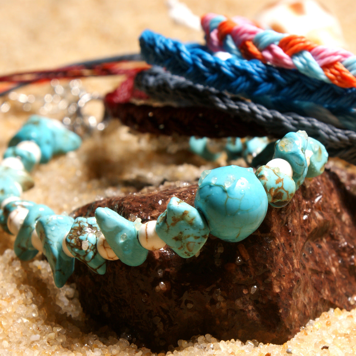 Natural Turquoise Stones Anklet - 2 pieces per order. Choose color.