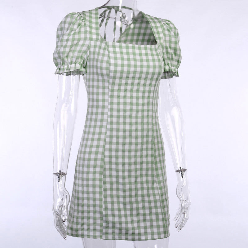 Square Neck Plaid Dress Square Neck Plaid Dress